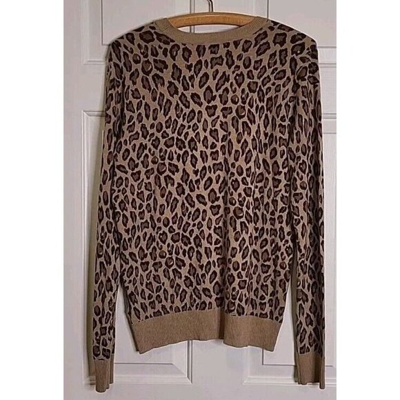 Ellen Tracy Leopard Print Sweater Womens Large Mob Wife Brown Black Fast Ship! - Picture 3 of 8